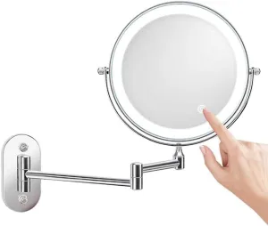 Makeup Mirror Vanity Mirror 8 inch Wall Mounted Makeup Mirror,Folding LED Vanity Mirror Double-Sided with Light Magnification Mirror for Dressing Tables Bedroom Cosmetic Mirror(One Color 5X)