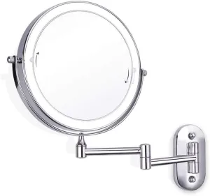 Makeup Mirror,Bathroom Vanity Mirrors Magnifying,Wall Mount Led Lighted 5X Magnifying Cosmetic Mirror 360° Swivel Extendable Two Sided Vanity Mirror for Bathroom, Wall-Mount (Rev