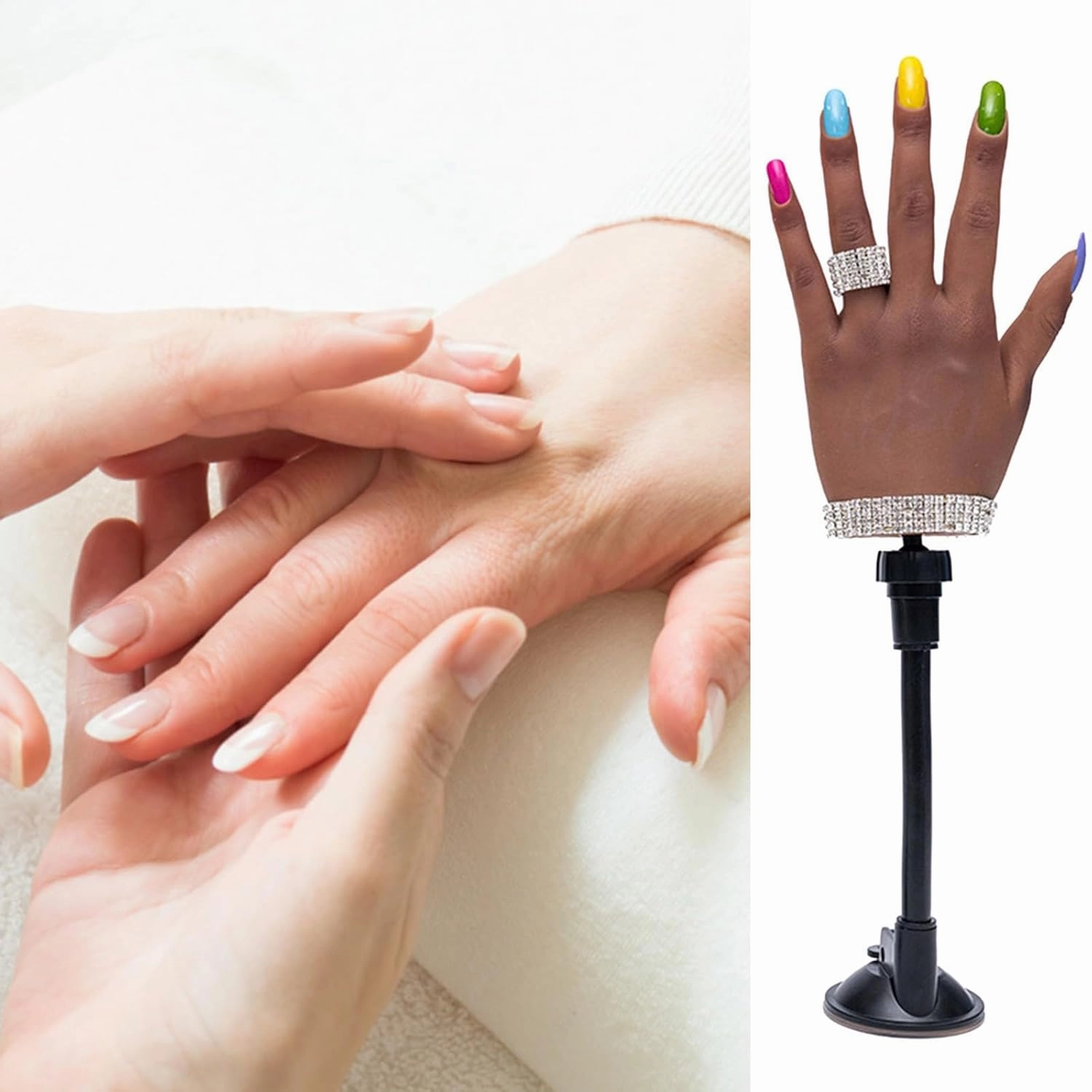 Manicure Silicone Exercise Hand Model With Flexible Joint Nail Matching Exercise Silicone Hand Model Hair Glitter Gel (C, One Size)