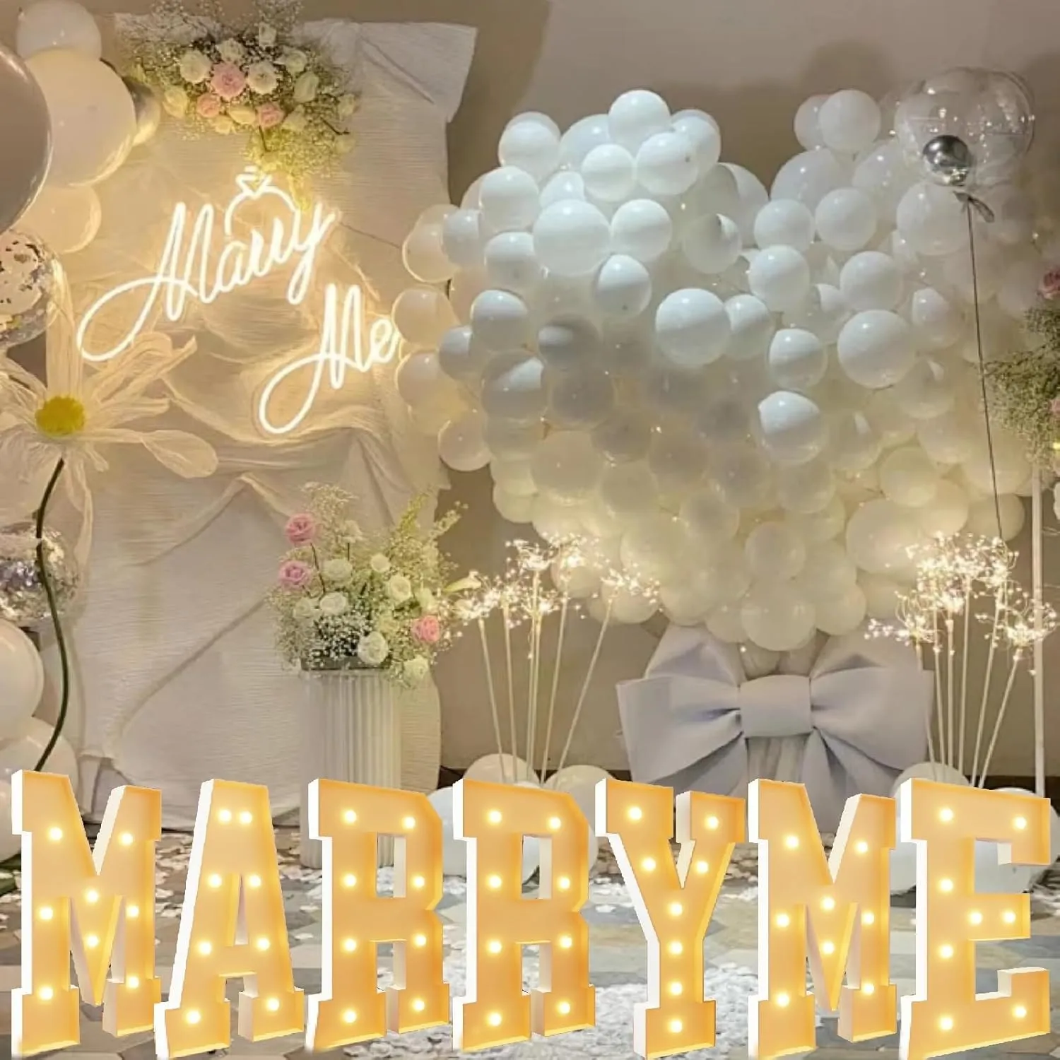Marquee Letters Set,Warm White Light up Mosaic Letter Balloon Frame with LED Light Bulb for Valentine's Day Proposal Party Decoration(2.3FT/70CM)