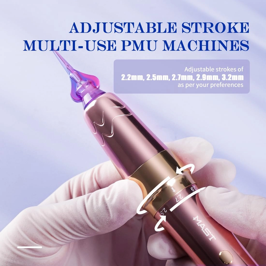 Mast P60 Tattoo Gun Wireless Tattoo Pen Machine, 5 Strokes Length 2.2mm - 3.2mm, 121g/4.2oz Lightweight, Pink Color for Pro Artists