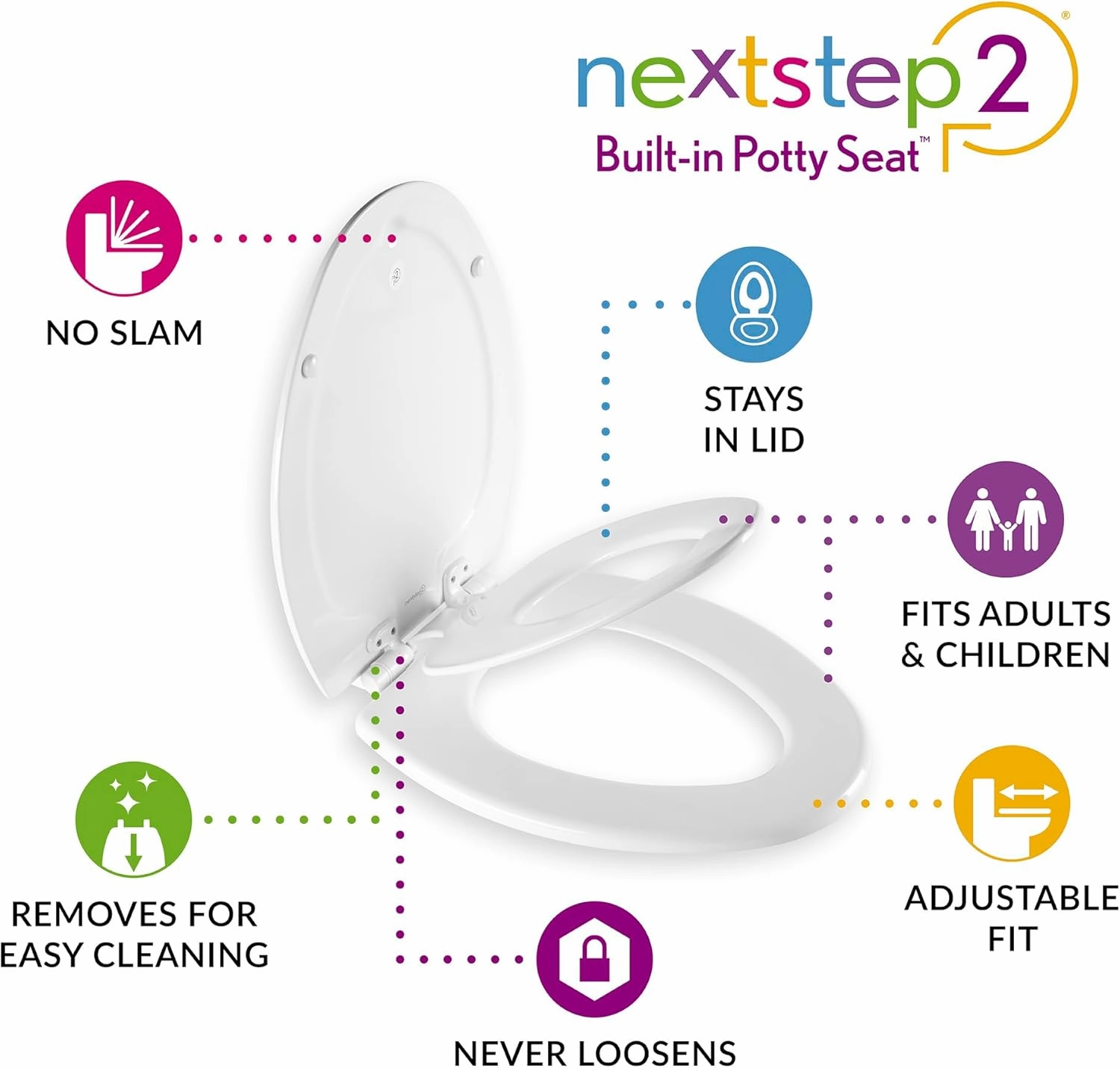Mayfair NextStep2 Toilet Seat with Built-In Toddler Potty Training Seat, Slow Close, Easy Clean, Magnetic Removable Kids Seat, ELONGATED, Bone