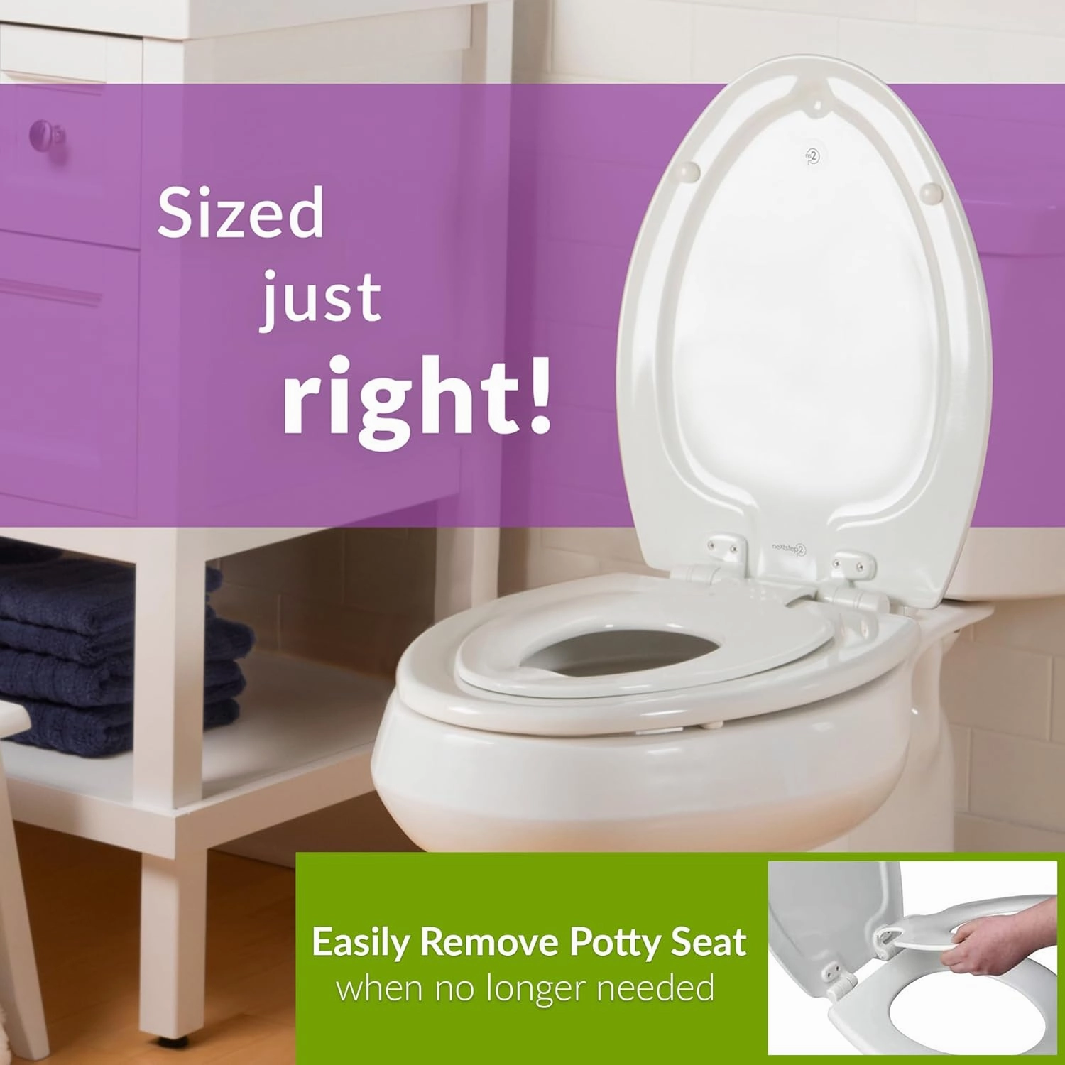 Mayfair NextStep2 Toilet Seat with Built-In Toddler Potty Training Seat, Slow Close, Easy Clean, Magnetic Removable Kids Seat, ELONGATED, Bone