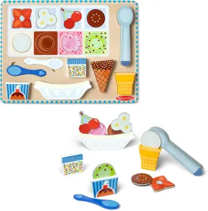Melissa & Doug Ice Cream Wooden Magnetic Puzzle Play Set, 16 Magnet Pieces with Scooper, Wooden Play Food Toy for Boys and for Girls Ages 2 