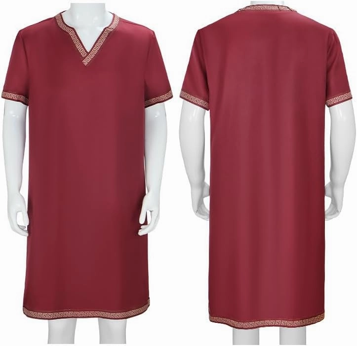 Men Medieval Tunic Robe Ethnic Kaftan Robes Roman Warrior Half Sleeve Long Gown Robe