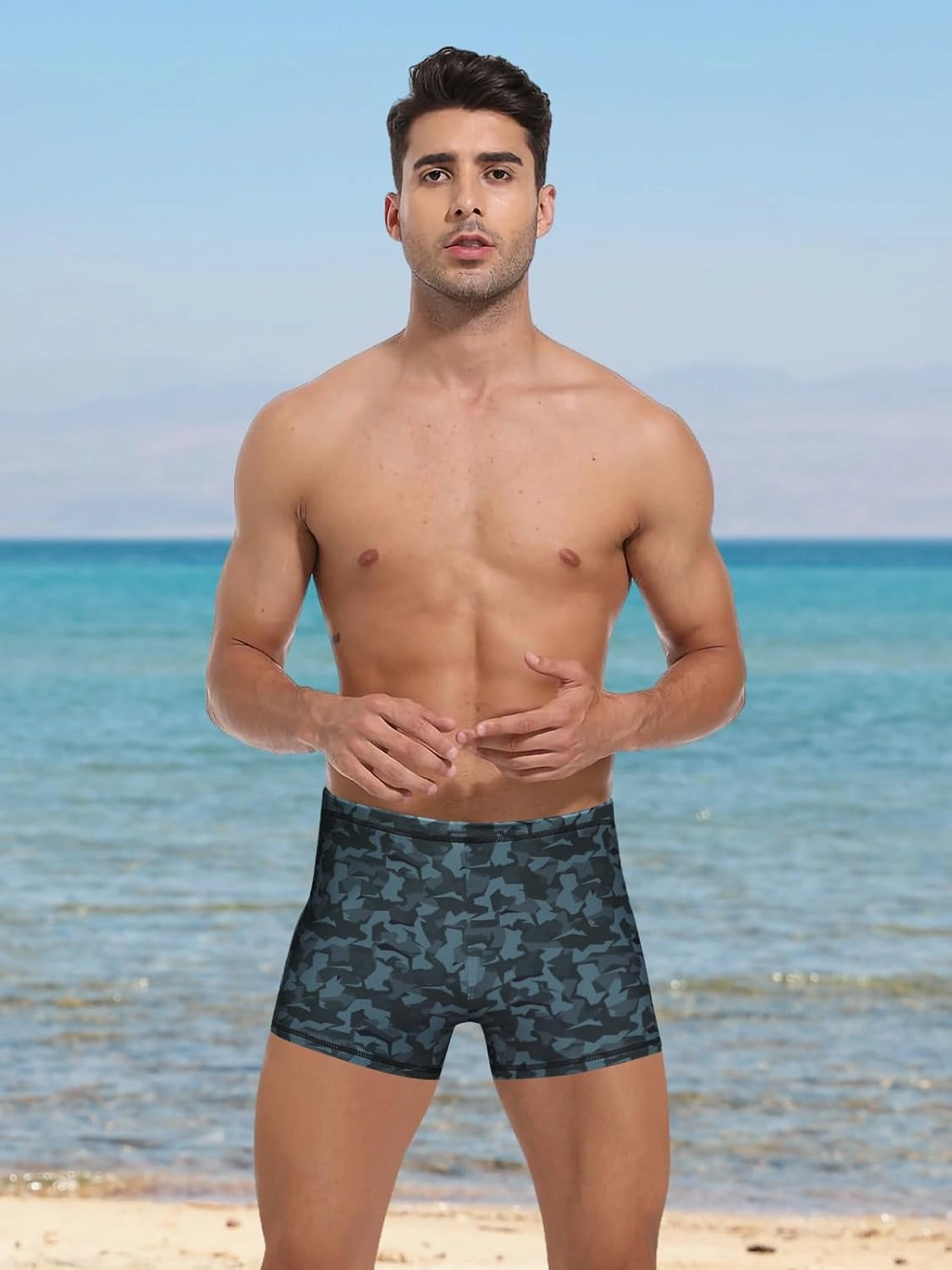 Men's Square Leg Swimming Jammer Shorts UPF50 ,Men Swimsuit Swim Jammers Fabric Shape Retention