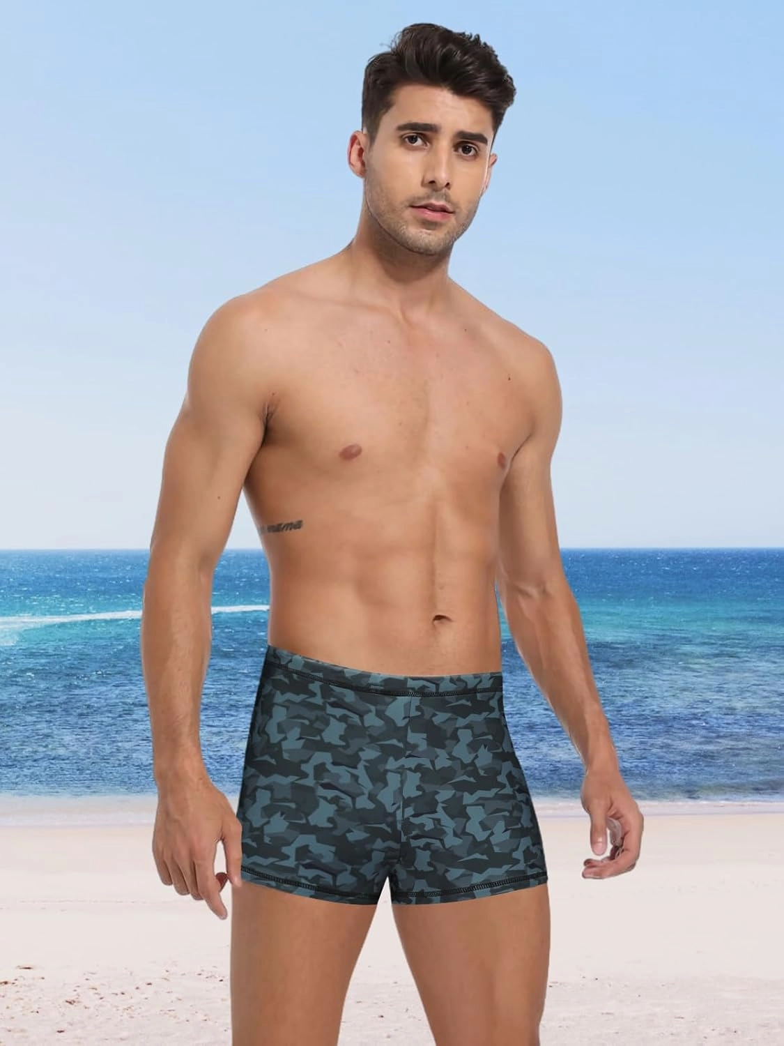 Men's Square Leg Swimming Jammer Shorts UPF50 ,Men Swimsuit Swim Jammers Fabric Shape Retention