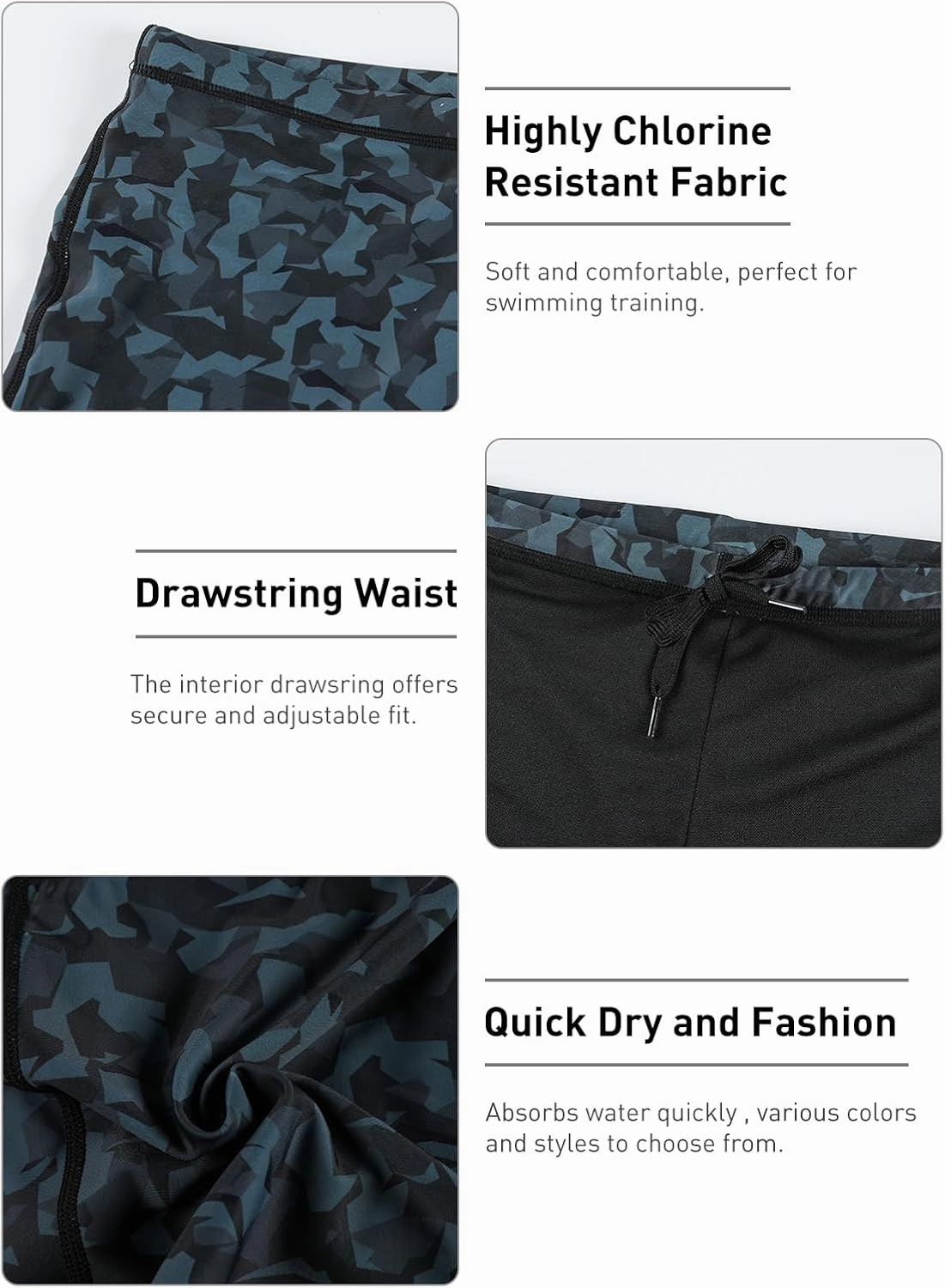 Men's Square Leg Swimming Jammer Shorts UPF50 ,Men Swimsuit Swim Jammers Fabric Shape Retention
