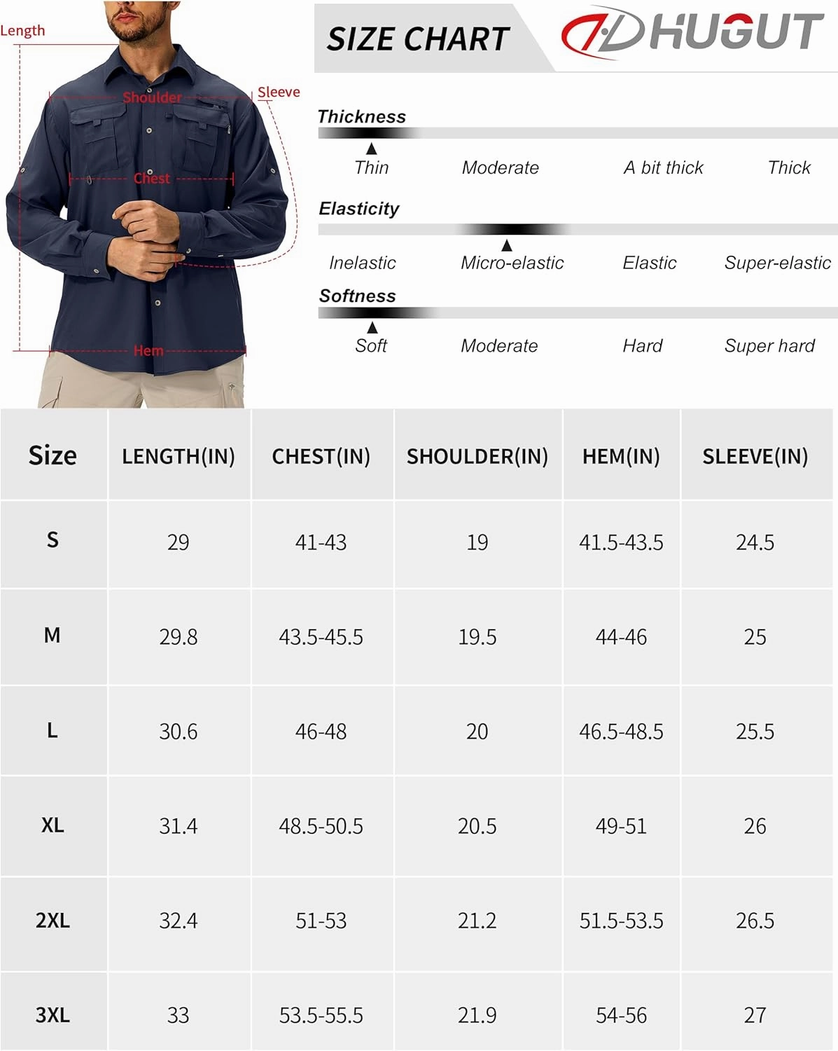 Men's Sun Protection Fishing Shirts Lightweight Long Sleeve UPF 50  Travel Work Hiking Shirts with Pockets