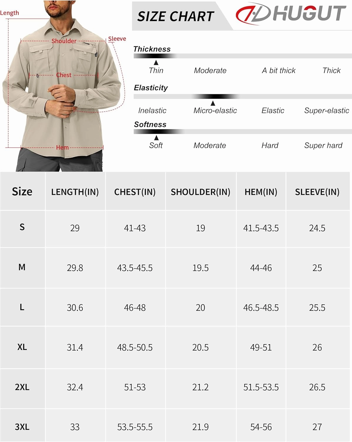 Men's Sun Protection Fishing Shirts Lightweight Long Sleeve UPF 50  Travel Work Hiking Shirts with Pockets