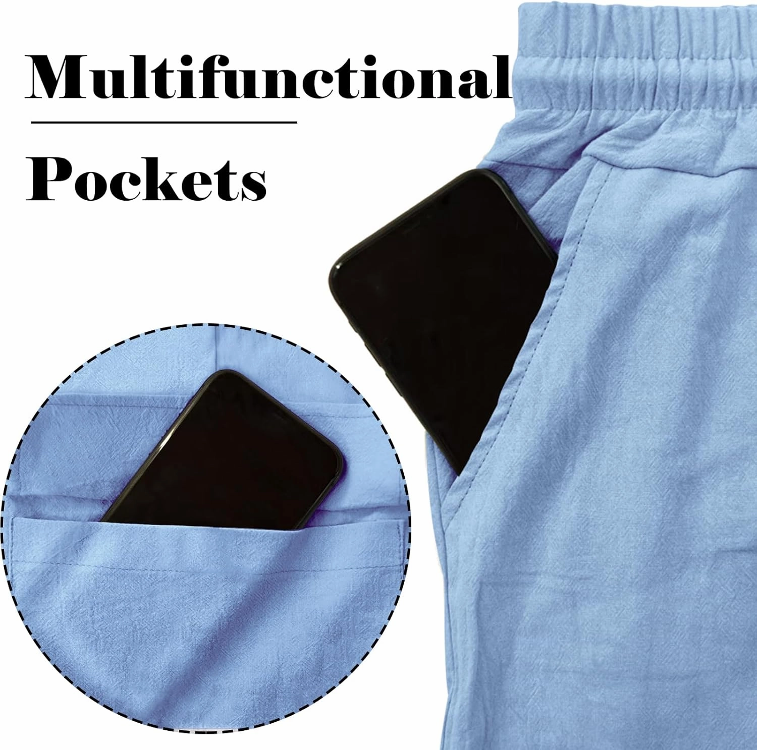 Mens Casual Cargo Pants Summer Vacation Lightweight Drawstring Pants Elastic Waist Beach Yoga Trousers with Pockets