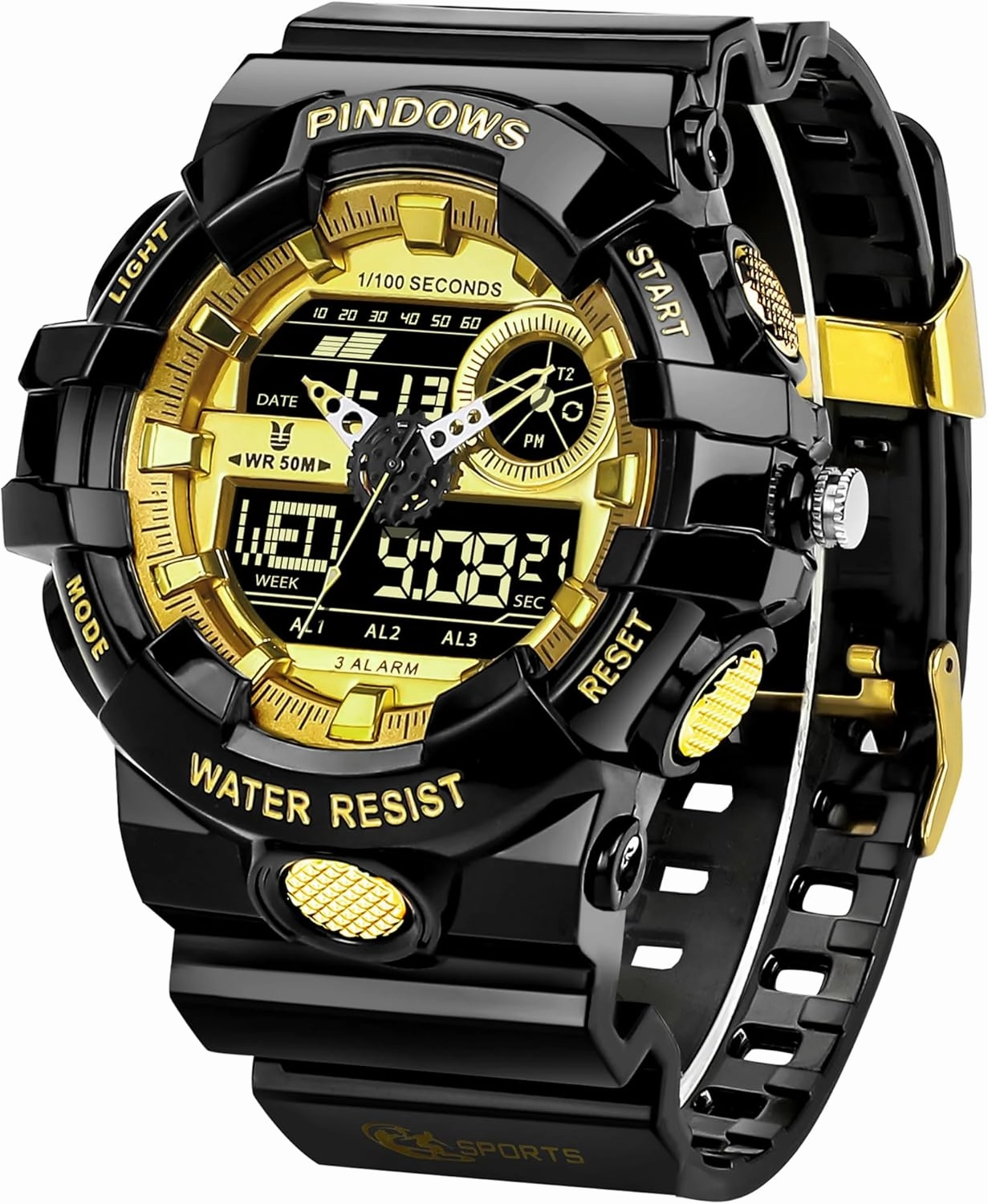 Mens Watch for Men Digital Sport Watch Transparent Gold Watches Waterproof Watches with 3 Alarms/Countdown/Stopwatch/Digital-Analog/Dual Time/Light/Military Multifunctional Wrist Watch