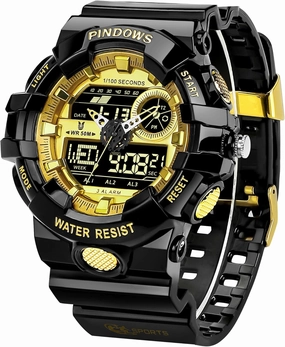 Mens Watch for Men Digital Sport Watch Transparent Gold Watches Waterproof Watches with 3 Alarms/Countdown/Stopwatch/Digital-Analog/Dual Time/Light/Military Multifunctional Wrist Watch