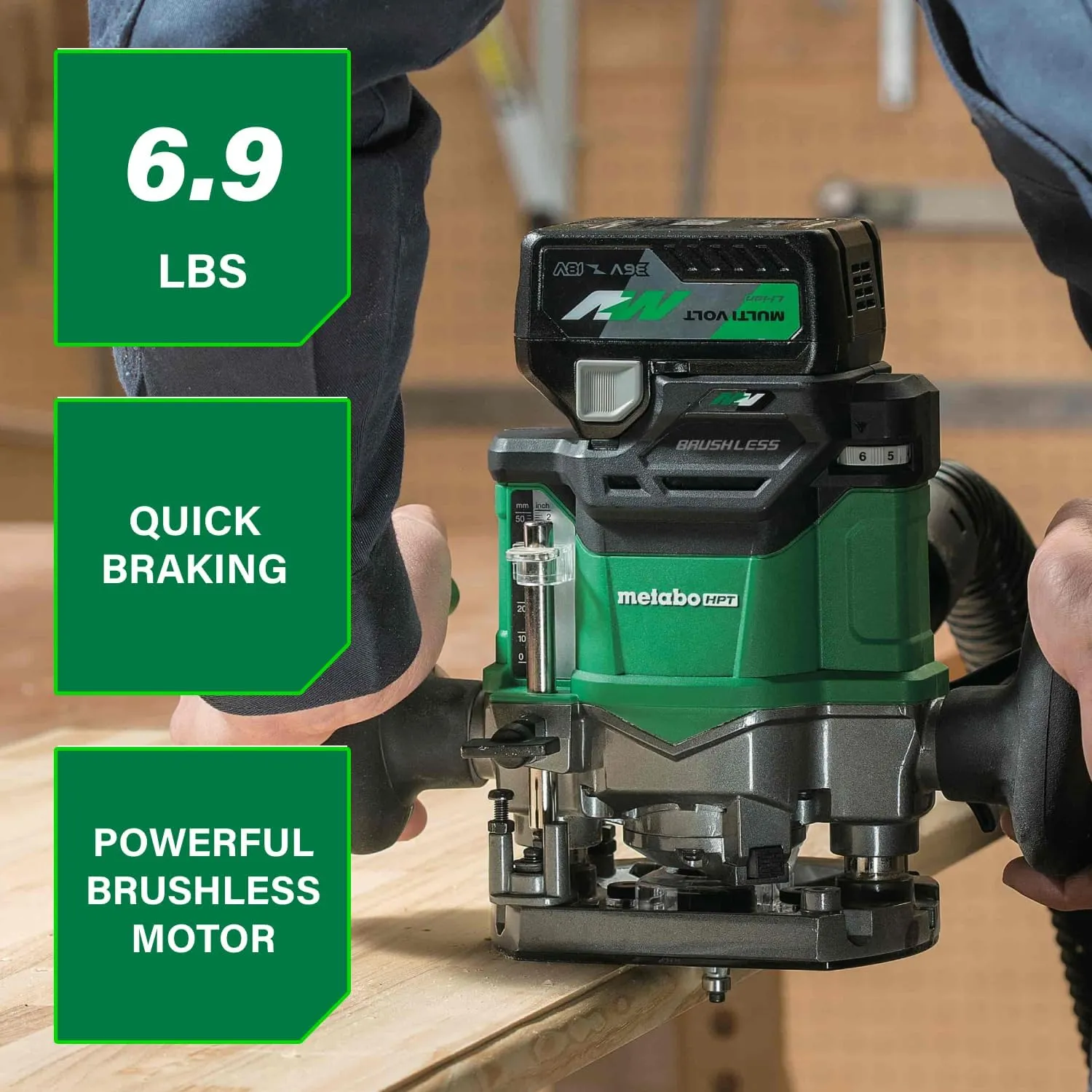 Metabo HPT Cordless Plunge Router, 36V Variable Speed Router, Up to 46 Feet per Minute, Lightweight Design at 6.9 lbs, LED Work Light, 2020 Pro Tools Innovation Award Winner, M3612DA