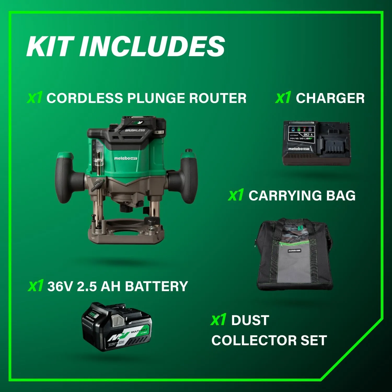 Metabo HPT Cordless Plunge Router, 36V Variable Speed Router, Up to 46 Feet per Minute, Lightweight Design at 6.9 lbs, LED Work Light, 2020 Pro Tools Innovation Award Winner, M3612DA