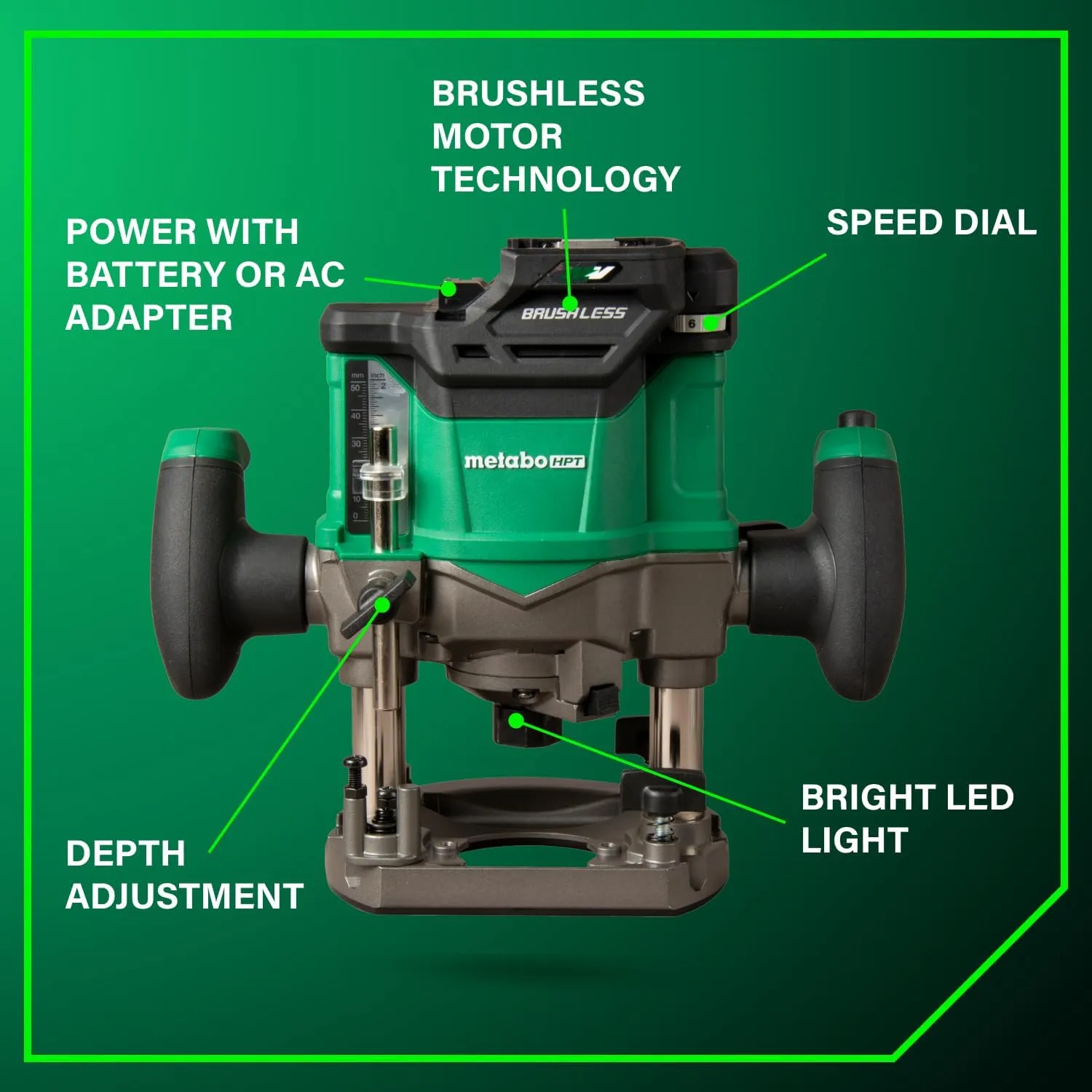 Metabo HPT Cordless Plunge Router, 36V Variable Speed Router, Up to 46 Feet per Minute, Lightweight Design at 6.9 lbs, LED Work Light, 2020 Pro Tools Innovation Award Winner, M3612DA