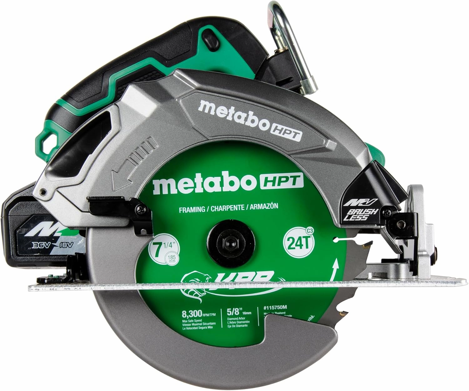 Metabo HPT 36V MultiVolt 7-1/4" Circular Saw, Torque Boost Technology, High Power and Torque, Visible Cutting Depth Indicator, Lightweight Aluminum Base Plate, Tool Body Only, C3607DBQ4