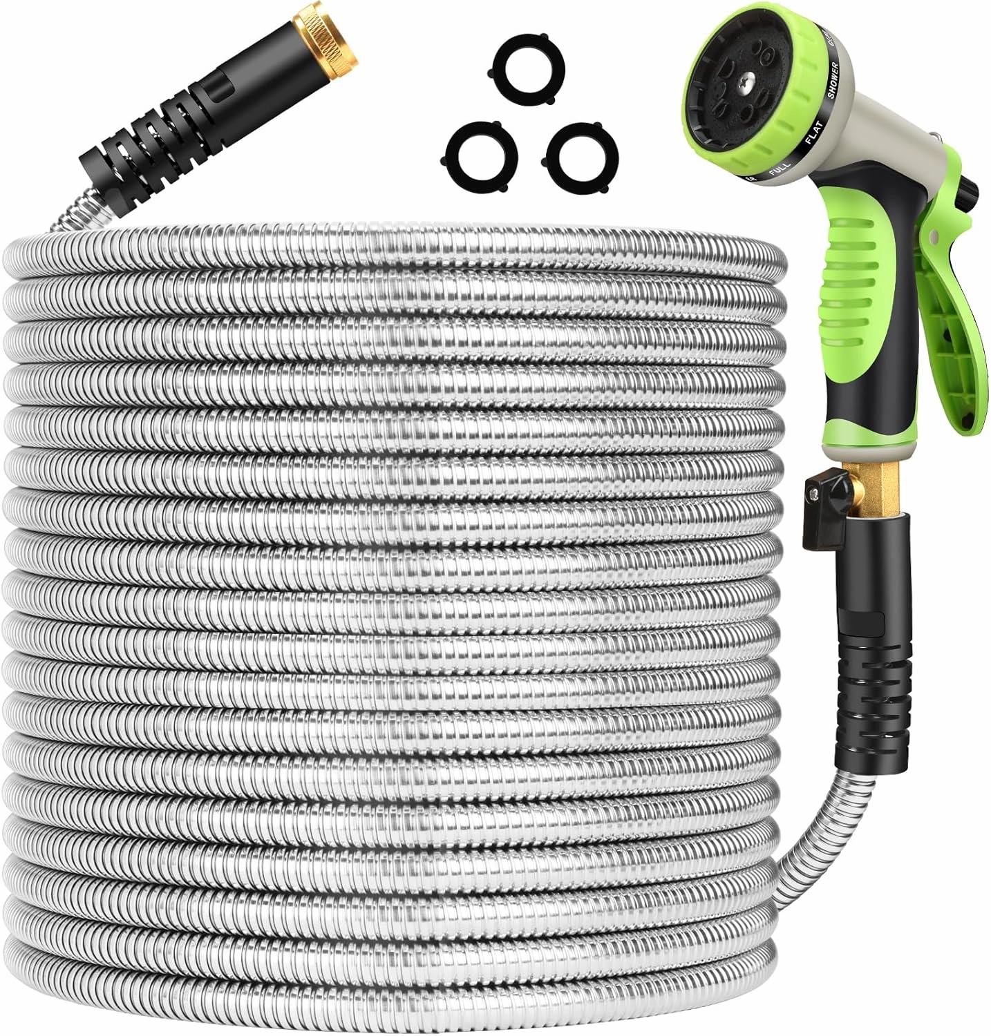 Metal Garden Hose 50 ft Stainless Steel Water Hose Heavy Duty Flexible Lightweight Durable Long No Kink Hoses Pipe with 10 Function Nozzle Strong 3/4’’ Solid Brass Fitting for Outdoor Yard
