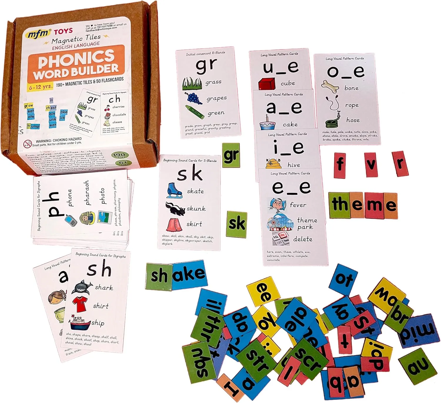 MFM Toys Magnetic Phonic Word Builder ~ 170 Magnetic Tiles   50 Flashcards (Does Not Include Magnetic Board) Ages 6 