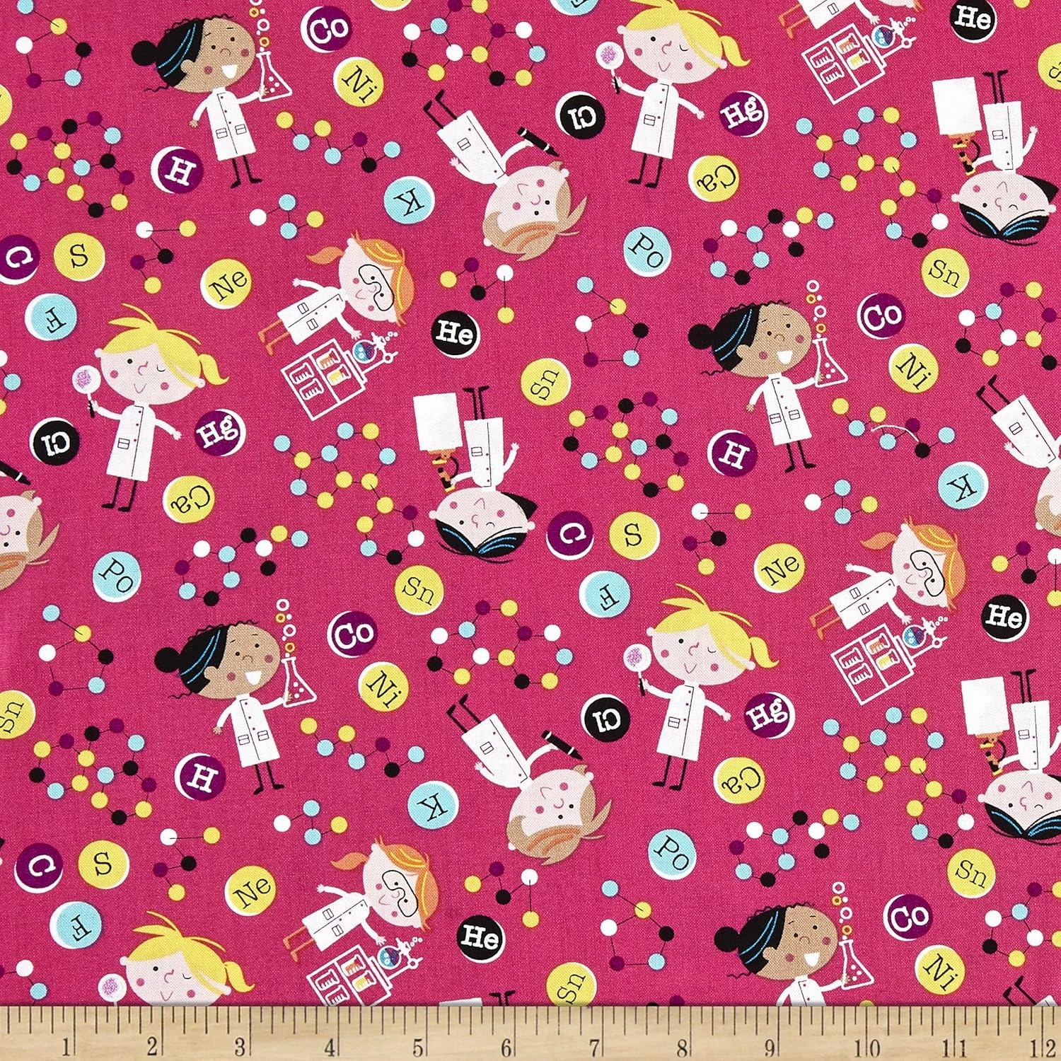Michael Miller Stem Squad Girls In Science Pink, Fabric by the Yard