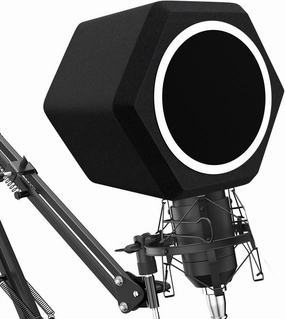Microphone Wind Shield Pop Filter Isolation Ball, Acoustic for Record Studios Mic, Sound-Absorbing Foam Five-sided Seal Design to Effectively Reduces Noise and Reflections, black