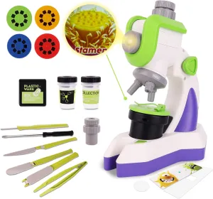 Microscope for Kids - Science Kit with an Easy-to-Use Kids Microscope, Built-in LED Light,Projection, 100X-1200X Magnification,Science Kit for Kids 5-7 6-8 8-12