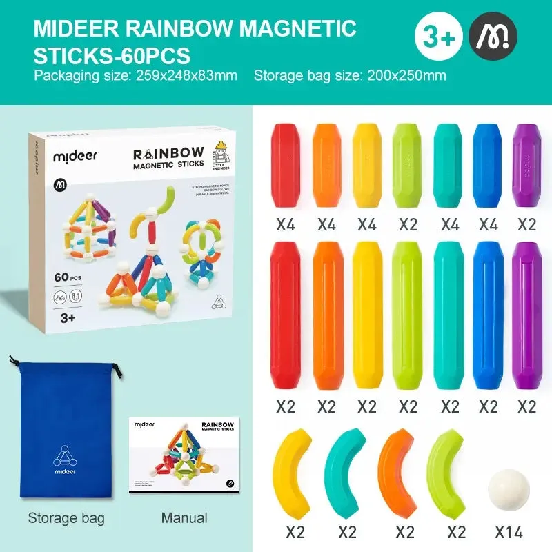 Mideer - Rainbow Magnetic Sticks 60P
