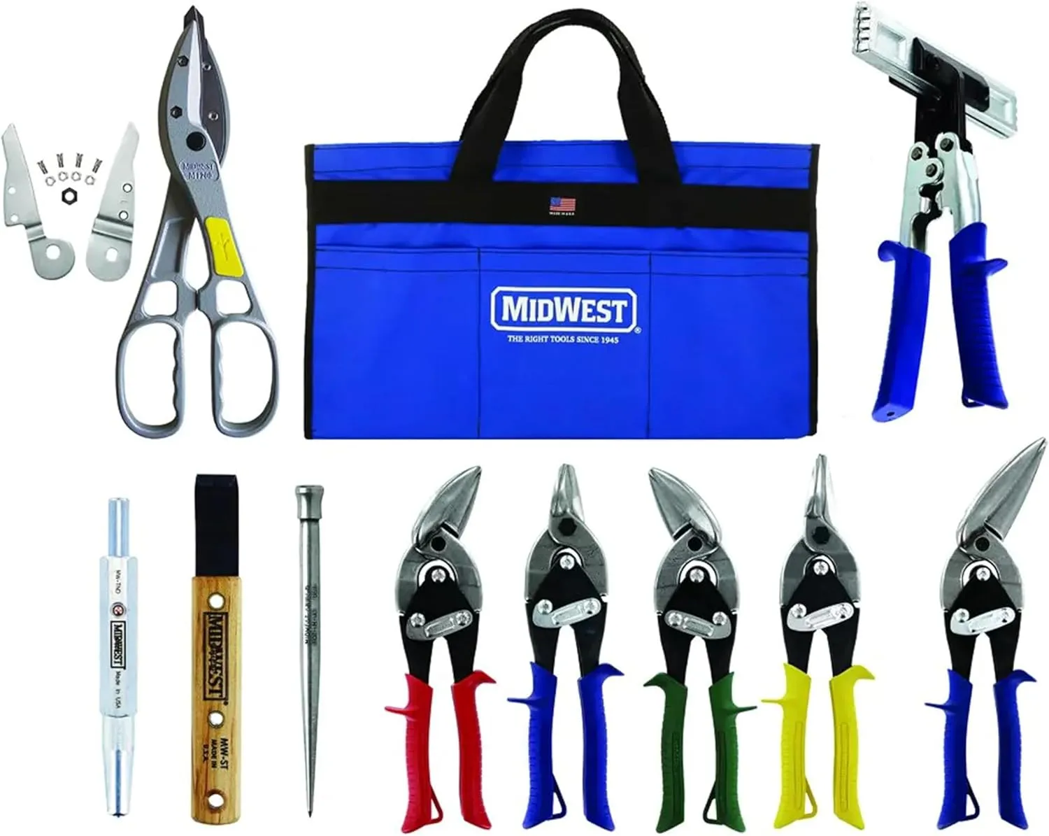 MIDWEST BUILDING Tool Kit - 10 Piece Set Includes Aviation Snips & More, Made in the USA - MWT-BULDKIT03