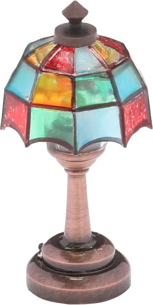 Mini Dollhouse Table Accent Tiffany lamp, LED Miniature Lighting for Dolls House Decor, Functional Light Accessories
