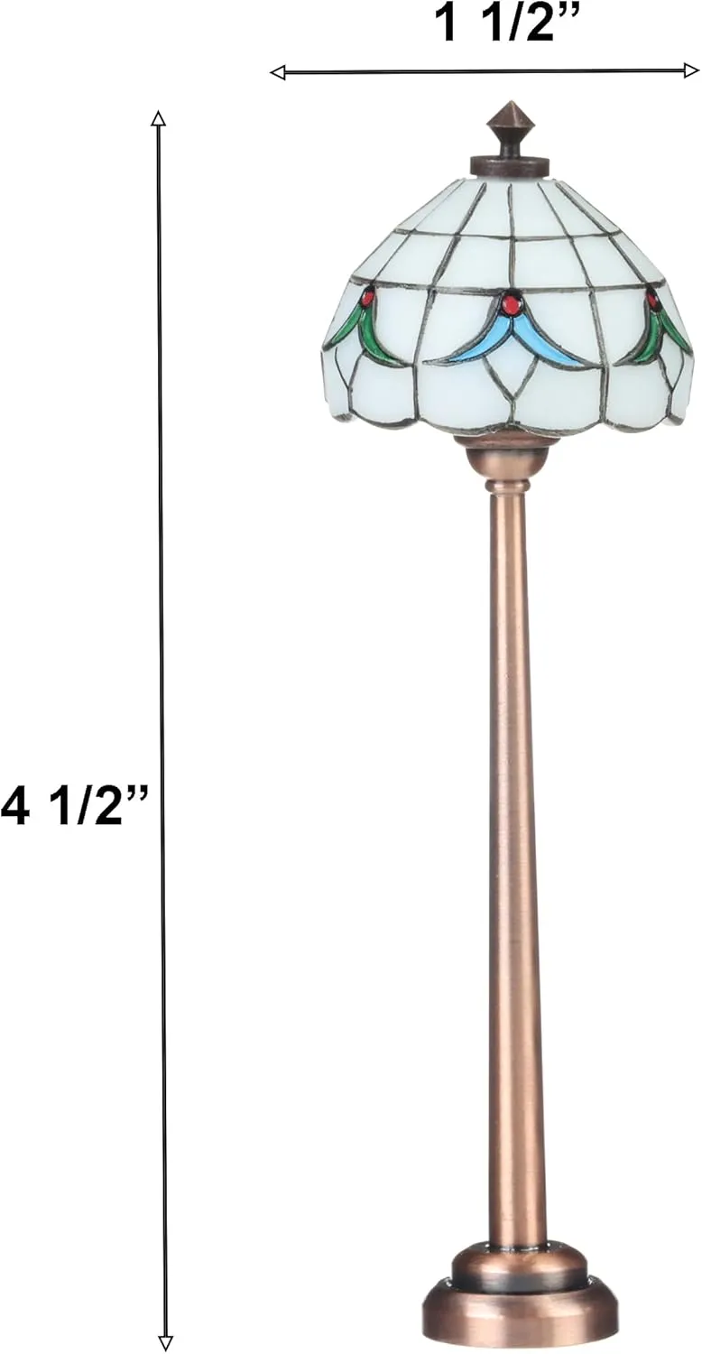Mini Dollhouse Tiffany Floor lamp, LED Miniature Lighting for Dolls House Decor, Functional Light, Furniture Accessories (Tiffany Floor lamp 1)