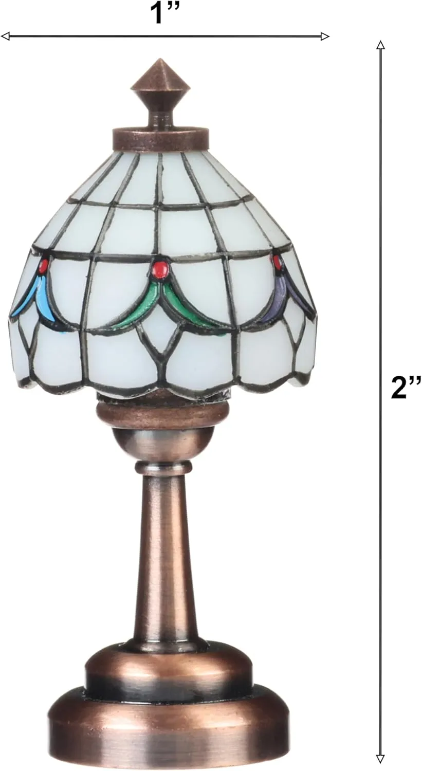 Mini Dollhouse Tiffany Table lamp, LED Miniature Accent Lighting for Dolls House Decor, Functional Light, Furniture Accessories