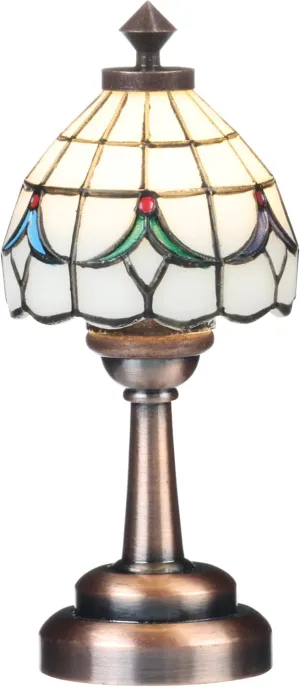 Mini Dollhouse Tiffany Table lamp, LED Miniature Accent Lighting for Dolls House Decor, Functional Light, Furniture Accessories