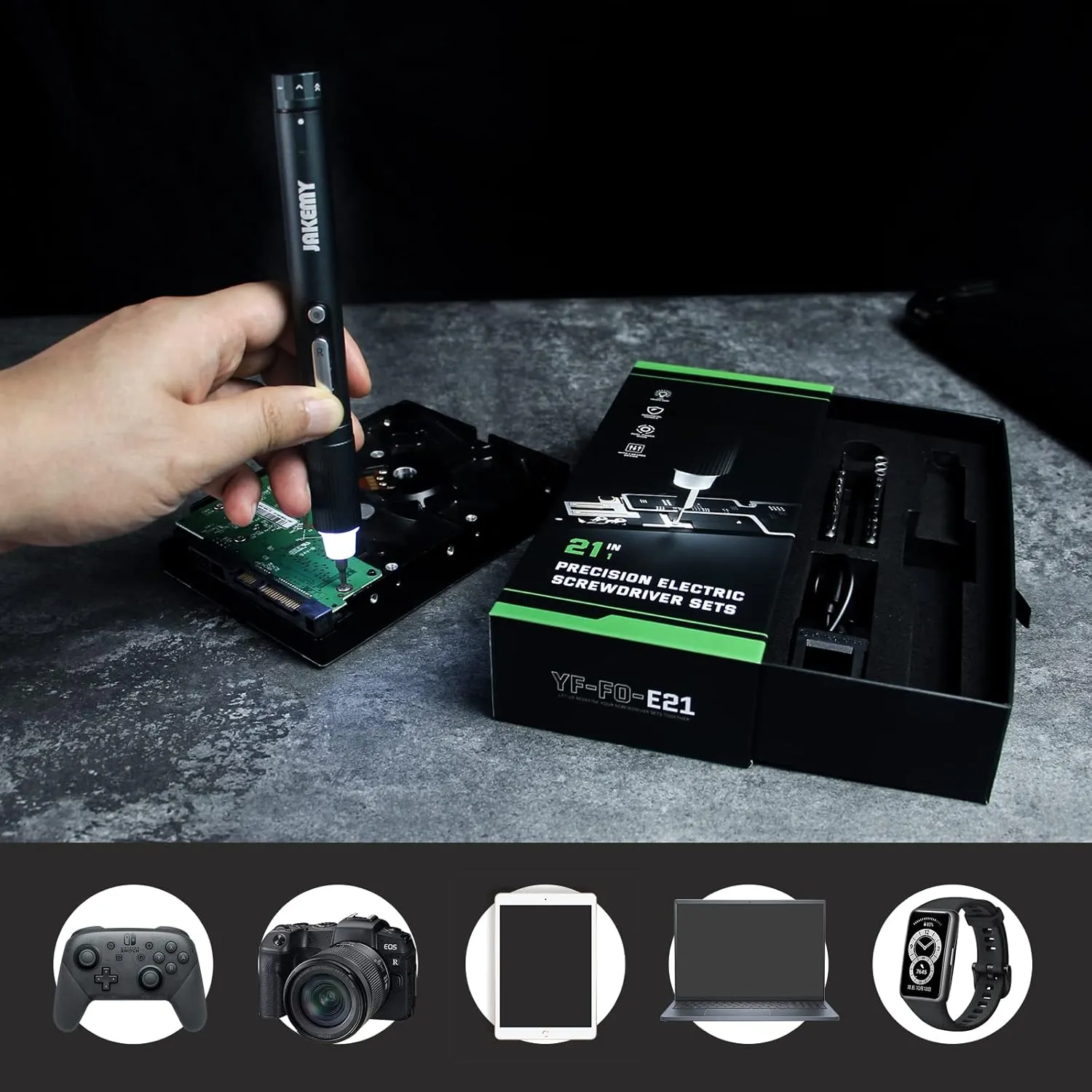 Mini Electric Screwdriver,JAKEMY Adjustable Torque Power Screwdriver Dual-mode Cordless Magnetic Precision Torx Screwdriver Bit Repair Tool kit USB Rechargeable with LED light for Electronics Consoles