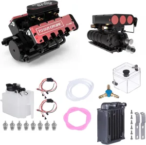 Mini V8 Engine Model Kit That Runs, FS-V800 1/10 Full Metal Eight-Cylinder Four-Stroke Nitro Engine Model Build Kit for RC Car and Boat