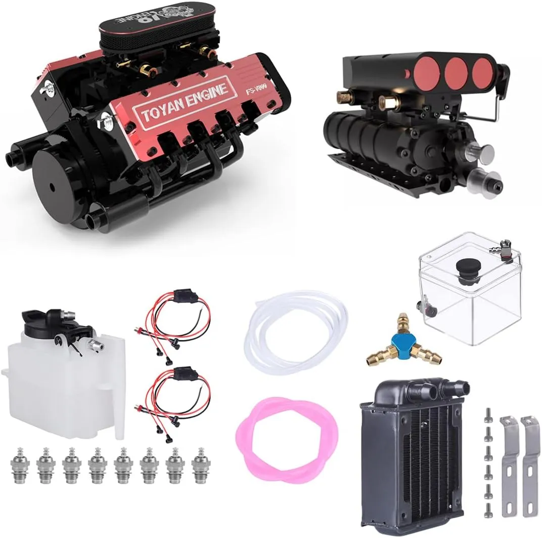 Mini V8 Engine Model Kit That Runs, FS-V800 1/10 Full Metal Eight-Cylinder Four-Stroke Nitro Engine Model Build Kit for RC Car and Boat