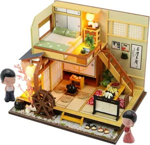 Mini Wooden Dollhouse Beginner Simple DIY Assembling House Miniature Crafts Toys Gift for Children Teens, with Dust Proof Couple Doll