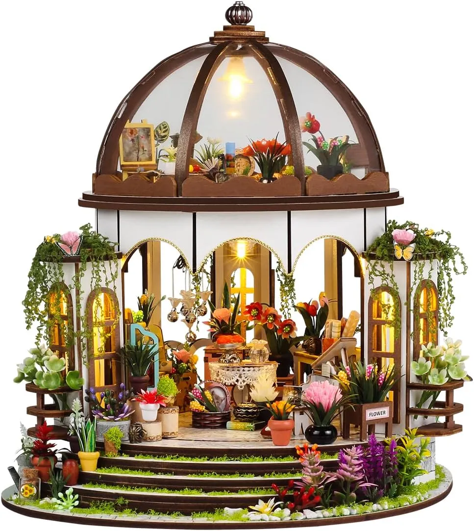 Miniature House Kit, DIY Miniature Doll House Kits with LED Light, Mini House Building Kit for Adults with Mini Plant Accessories, DIY Crafts Birthday Christmas Ideas Gifts for Adults