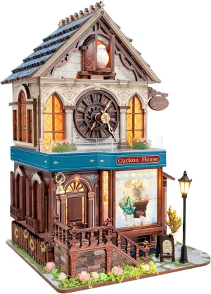 Miniature House Kit- Tiny House Kit DIY Wooden Dollhouse Kit for Adults Teen 3D Book Nook Craft Mini Model Kit with 3-Mode Touch Switch- Cuckoo House (SQ-61)