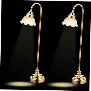 Miniature Lights for Dollhouse 2pcs Mini Table Lamps 24k Metal Glass Shade Battery Operated for DIY Projects