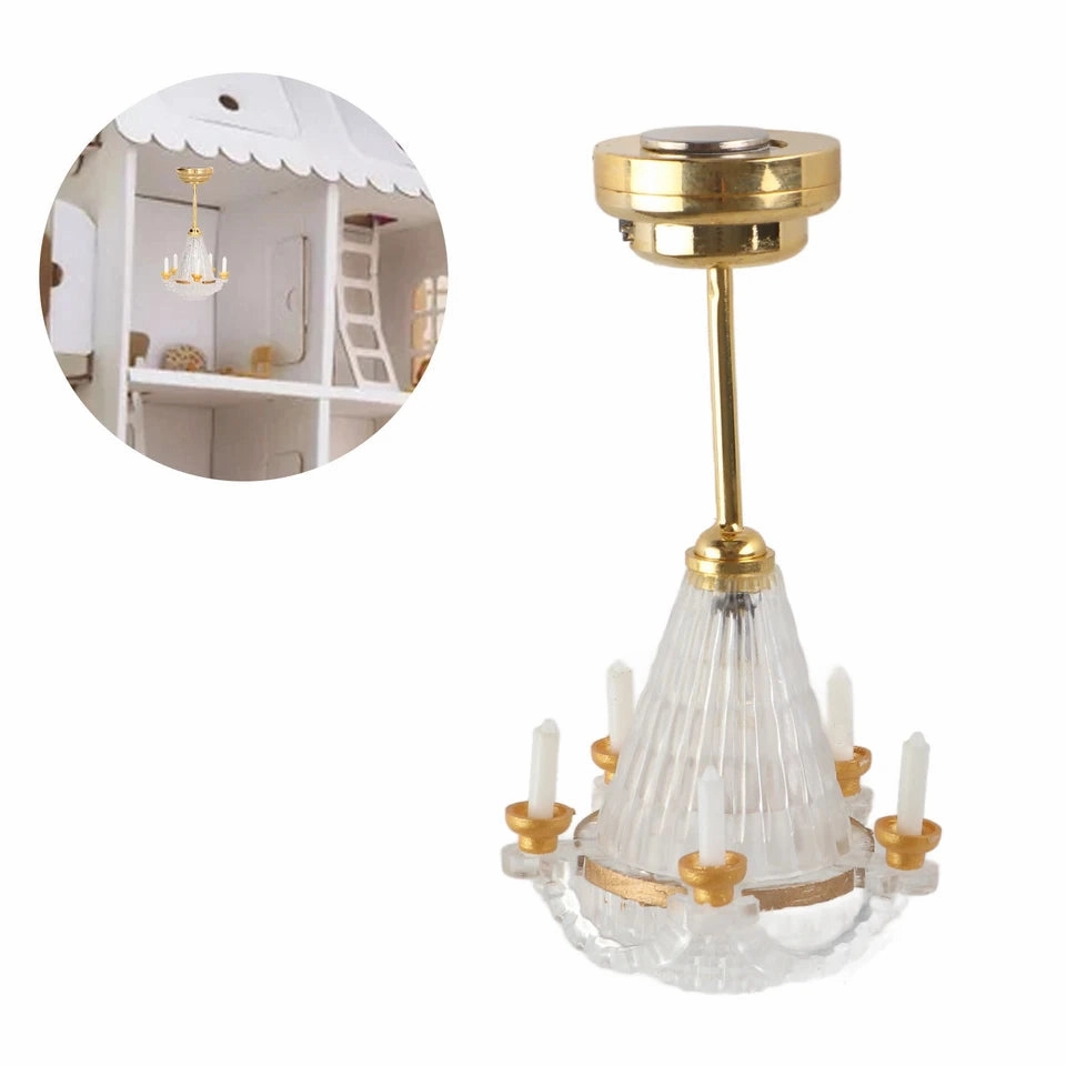 Miniature Chandelier 1/12 Scaled Vivid Decorative Mini Ceiling Lamp5 LED Candle for Dollhouse