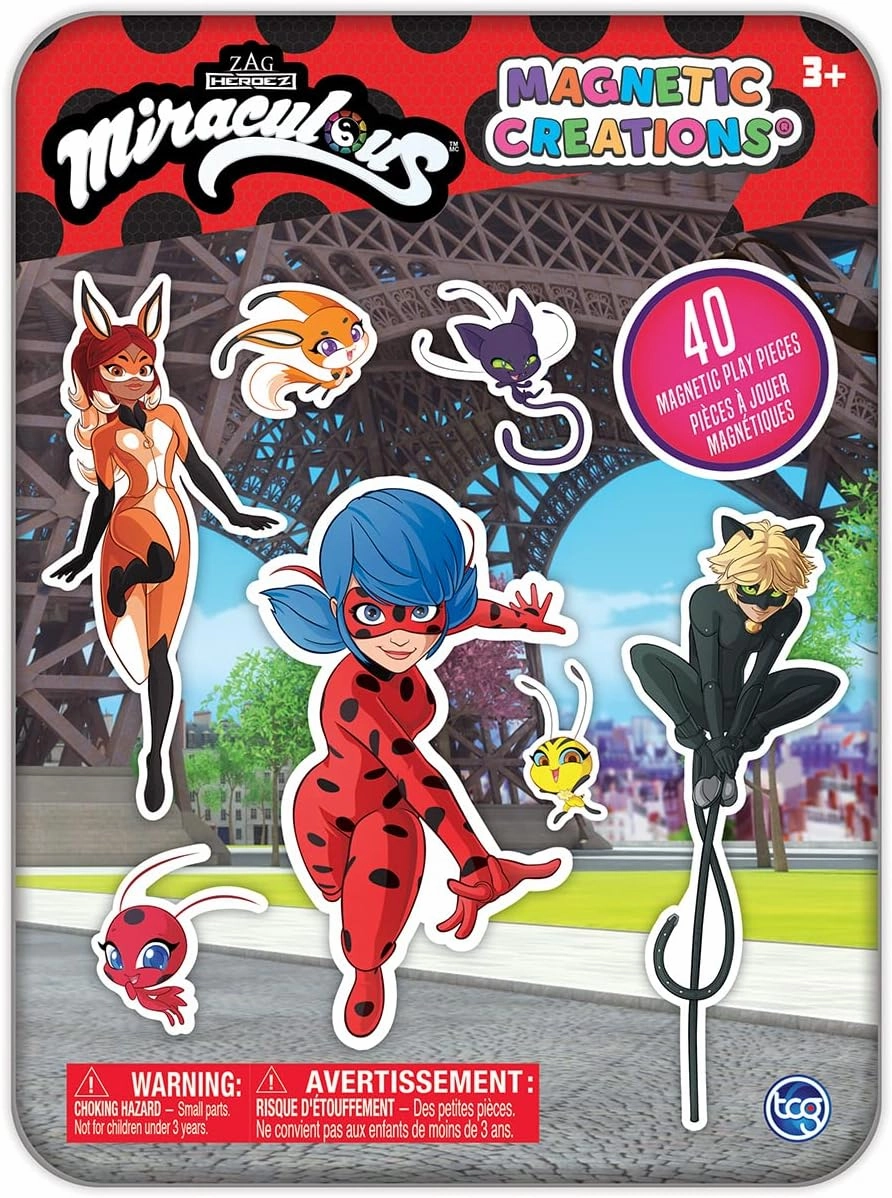 Miraculous Ladybug - Magnetic Creations Tin - Dress Up Play Set - Includes 2 Sheets of Mix & Match Dress Up Magnets with Storage Tin. Great Birthday Gift for Kids and Toddlers!