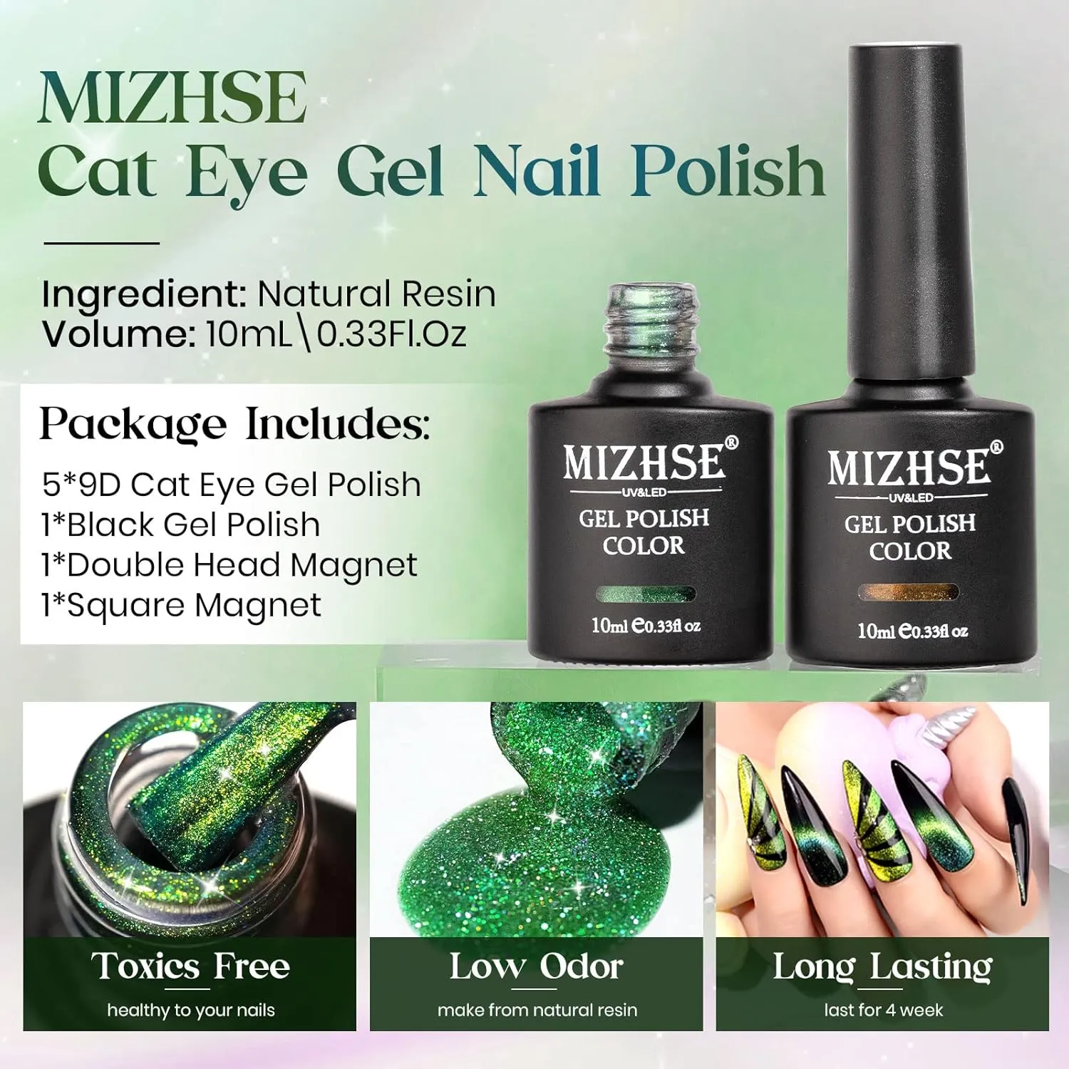 MIZHSE 9D Cat Eye Gel Nail Polish, Magnetic Gel Polish Set 10 ml 6 Colors with 2 Magnets, Chameleon Magic Galaxy Effect Nail Polish, Yellow Brown Fall Colors Soak Off Nail Art Gift for Ladies