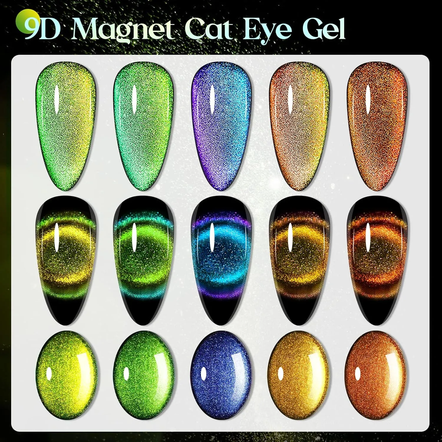 MIZHSE 9D Cat Eye Gel Nail Polish, Magnetic Gel Polish Set 10 ml 6 Colors with 2 Magnets, Chameleon Magic Galaxy Effect Nail Polish, Yellow Brown Fall Colors Soak Off Nail Art Gift for Ladies