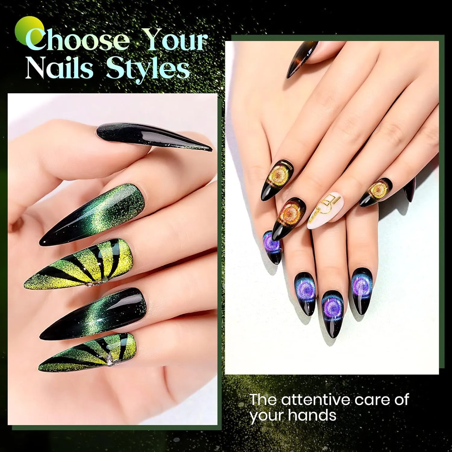 MIZHSE 9D Cat Eye Gel Nail Polish, Magnetic Gel Polish Set 10 ml 6 Colors with 2 Magnets, Chameleon Magic Galaxy Effect Nail Polish, Yellow Brown Fall Colors Soak Off Nail Art Gift for Ladies