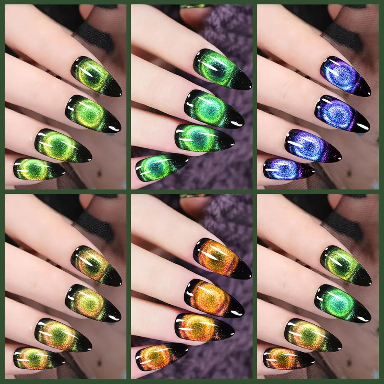 MIZHSE 9D Cat Eye Gel Nail Polish, Magnetic Gel Polish Set 10 ml 6 Colors with 2 Magnets, Chameleon Magic Galaxy Effect Nail Polish, Yellow Brown Fall Colors Soak Off Nail Art Gift for Ladies