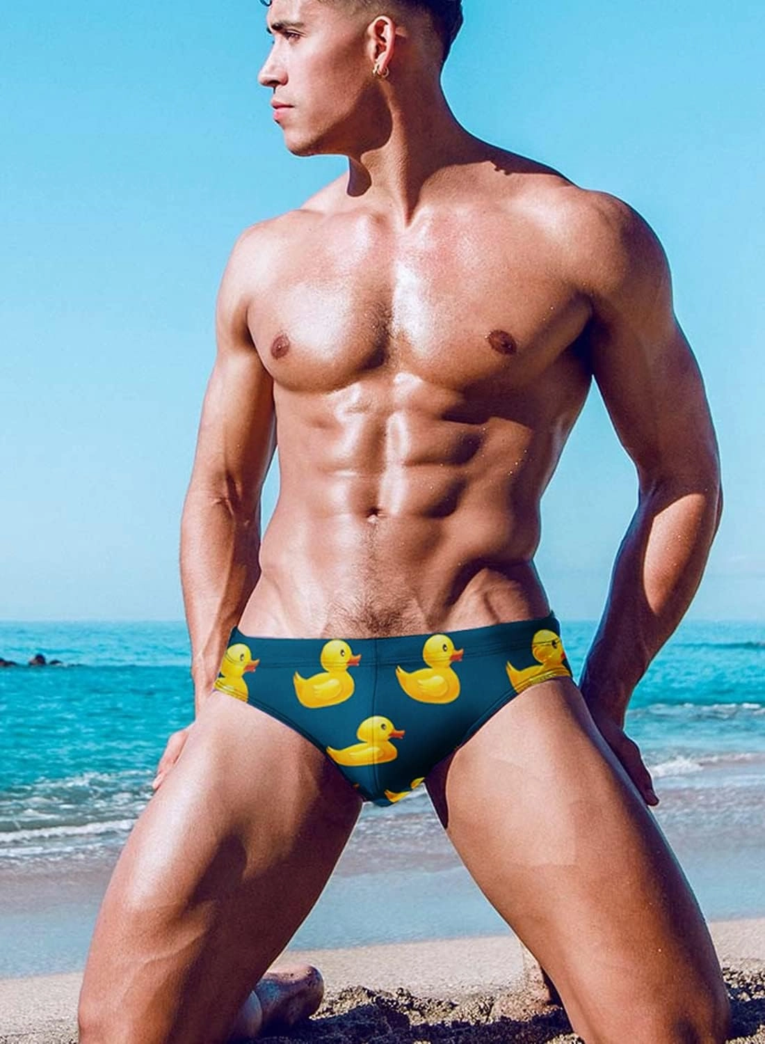 MIZOK Men's Sexy Cartoon Print Swim Bikini Low Rise Surfing Briefs Quick Dry Swimsuit Swimwear Short