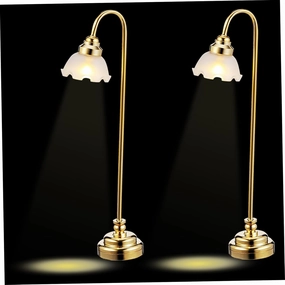 Mobestech 2Pcs Miniature Dollhouse Lamp Battery Operated Table Lighting for Dollhouse Accessories Design with Plated and Decor