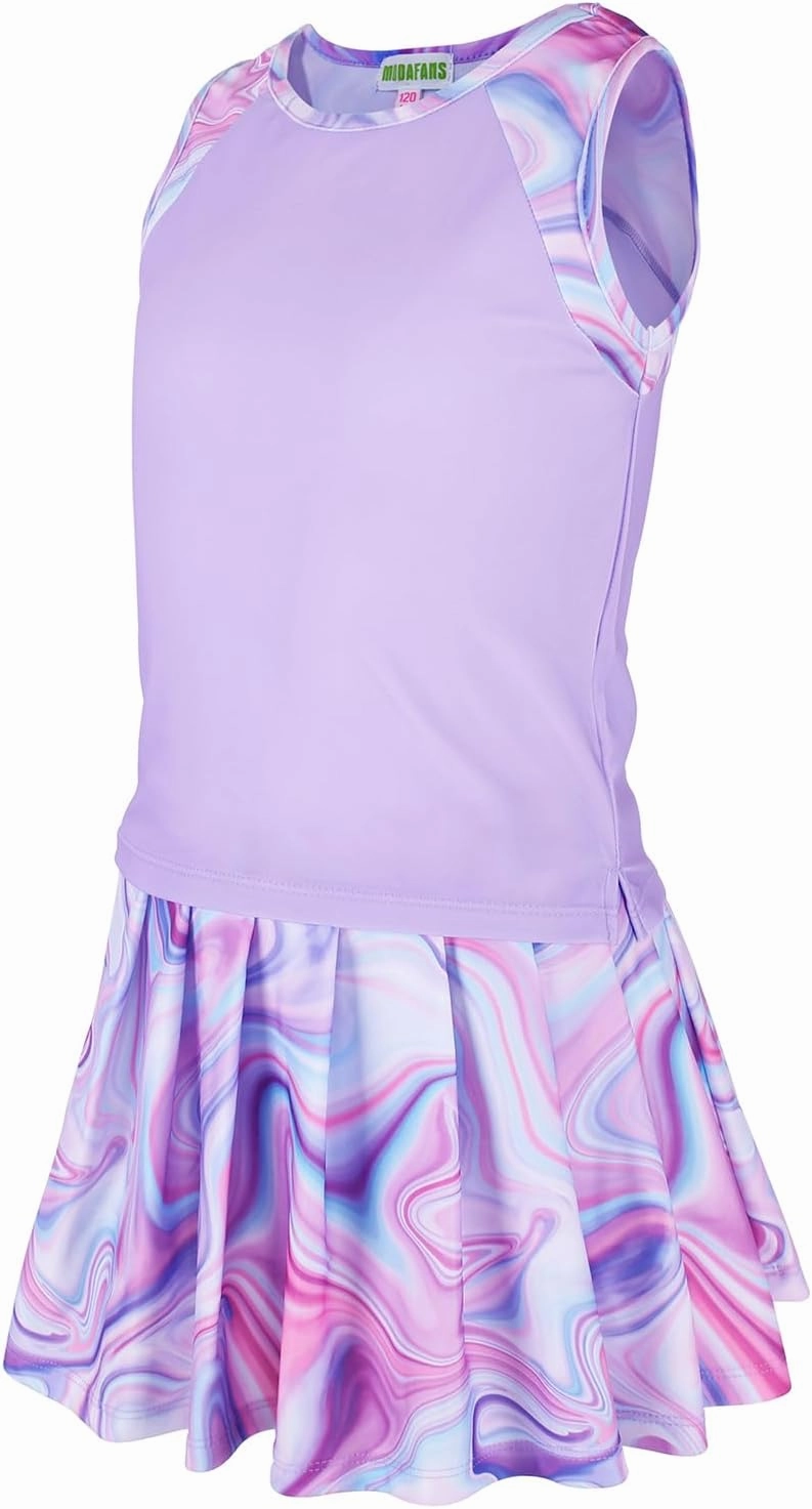MODAFANS Girls Tennis Golf Pickball Dress Athletic Outfits Kids Tank Top and Skorts Sets