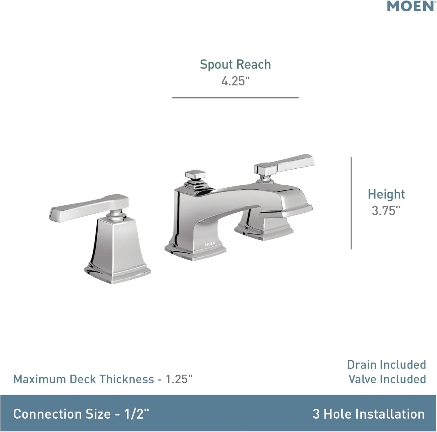 Moen Boardwalk Chrome Two-Handle High Arc Widespread Bathroom Sink Faucet for 3-Hole Setups with Valve Included, TV6220