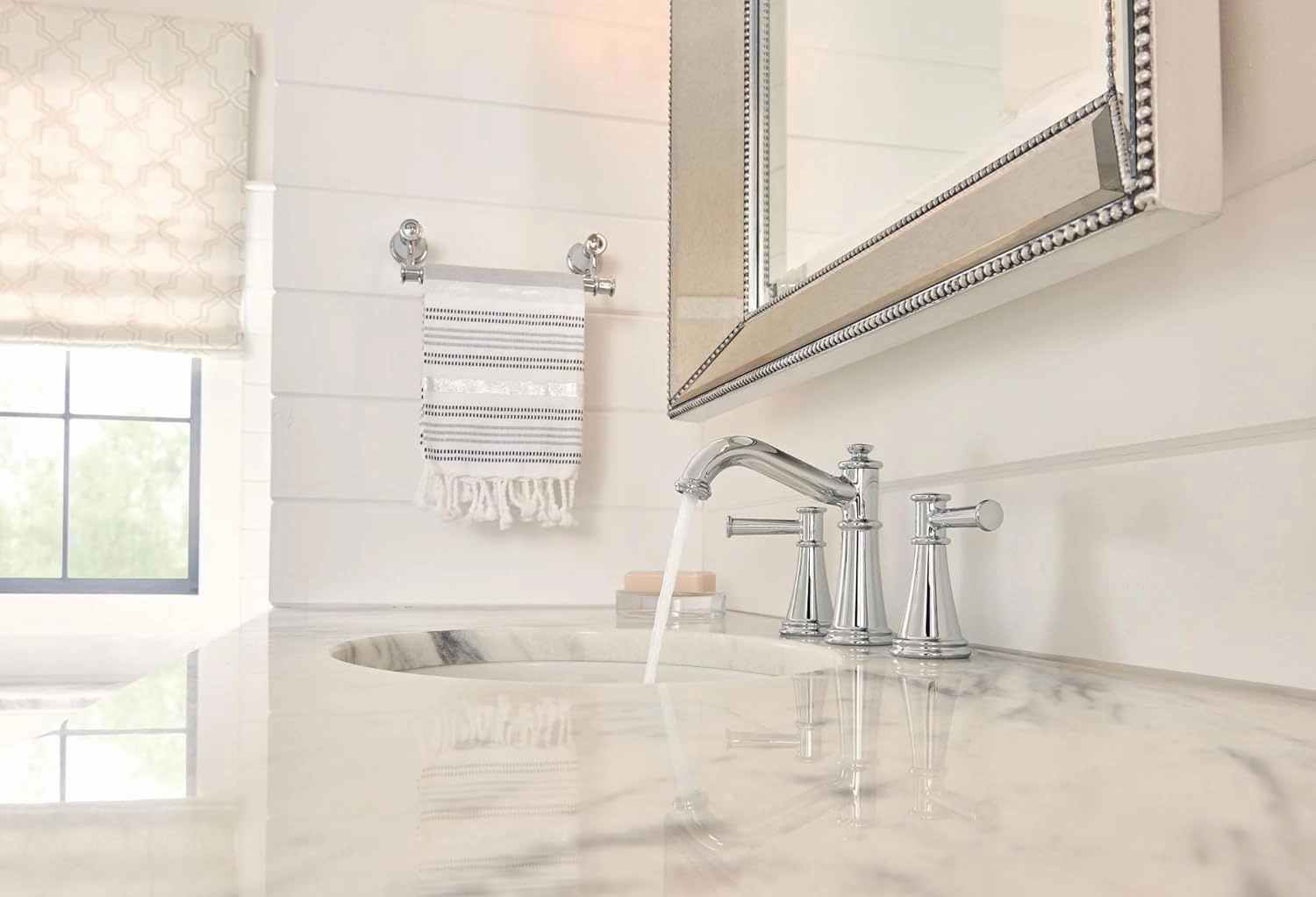 Moen Belfield Brushed Nickel Two-Handle 8-Inch Widespread Bathroom Faucet Trim Kit, Valve Required, T6405BN